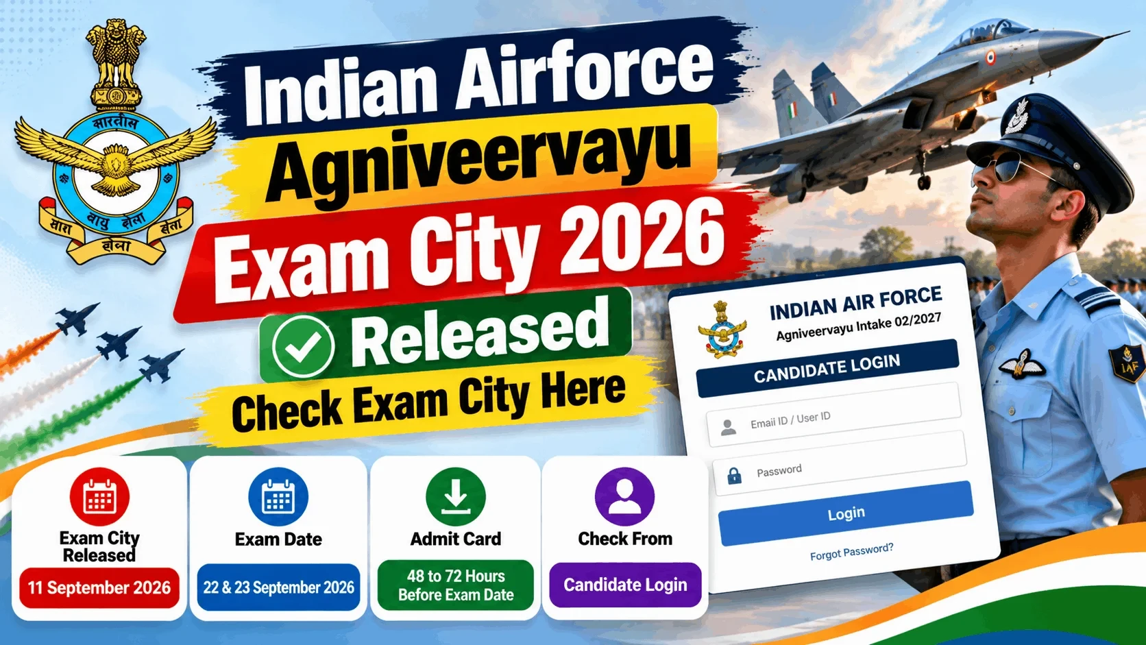 Indian Airforce Agniveervayu Exam City 2026 Released, Check Exam City Here
