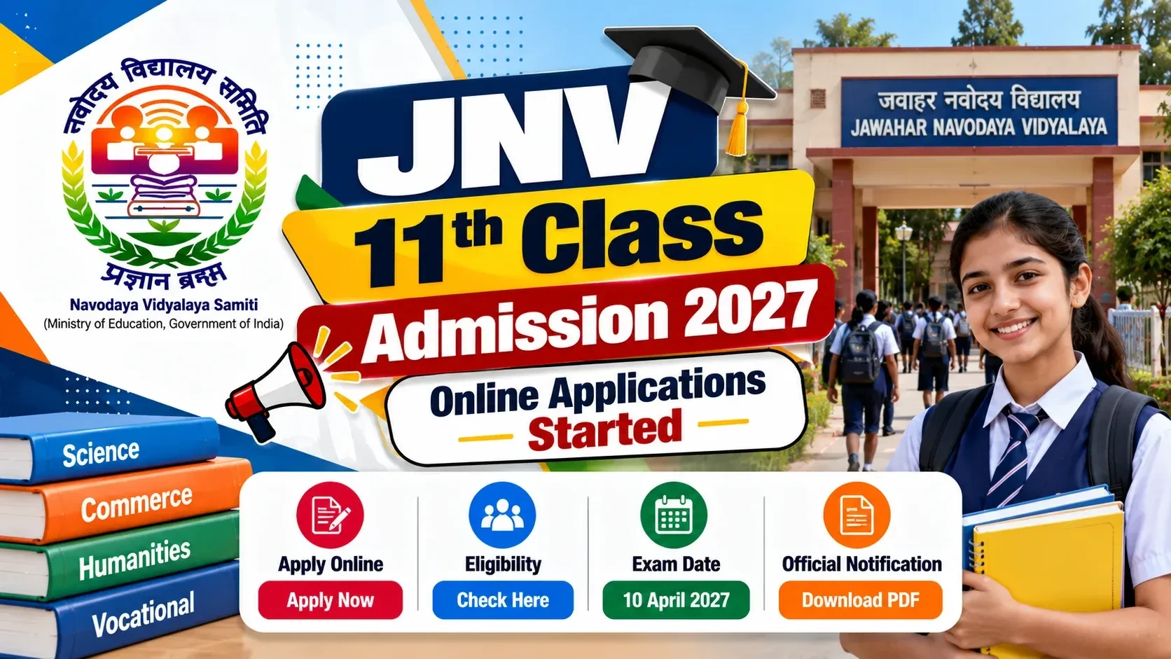 JNV 11th Class Admission 2027: Online Applications Started for Class 11 Admission